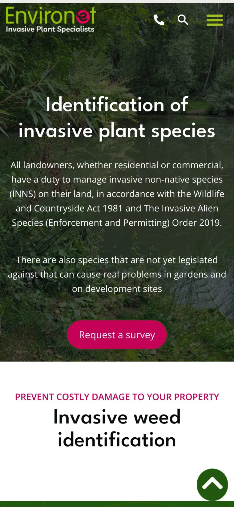 Strona Environet UK na telefonie