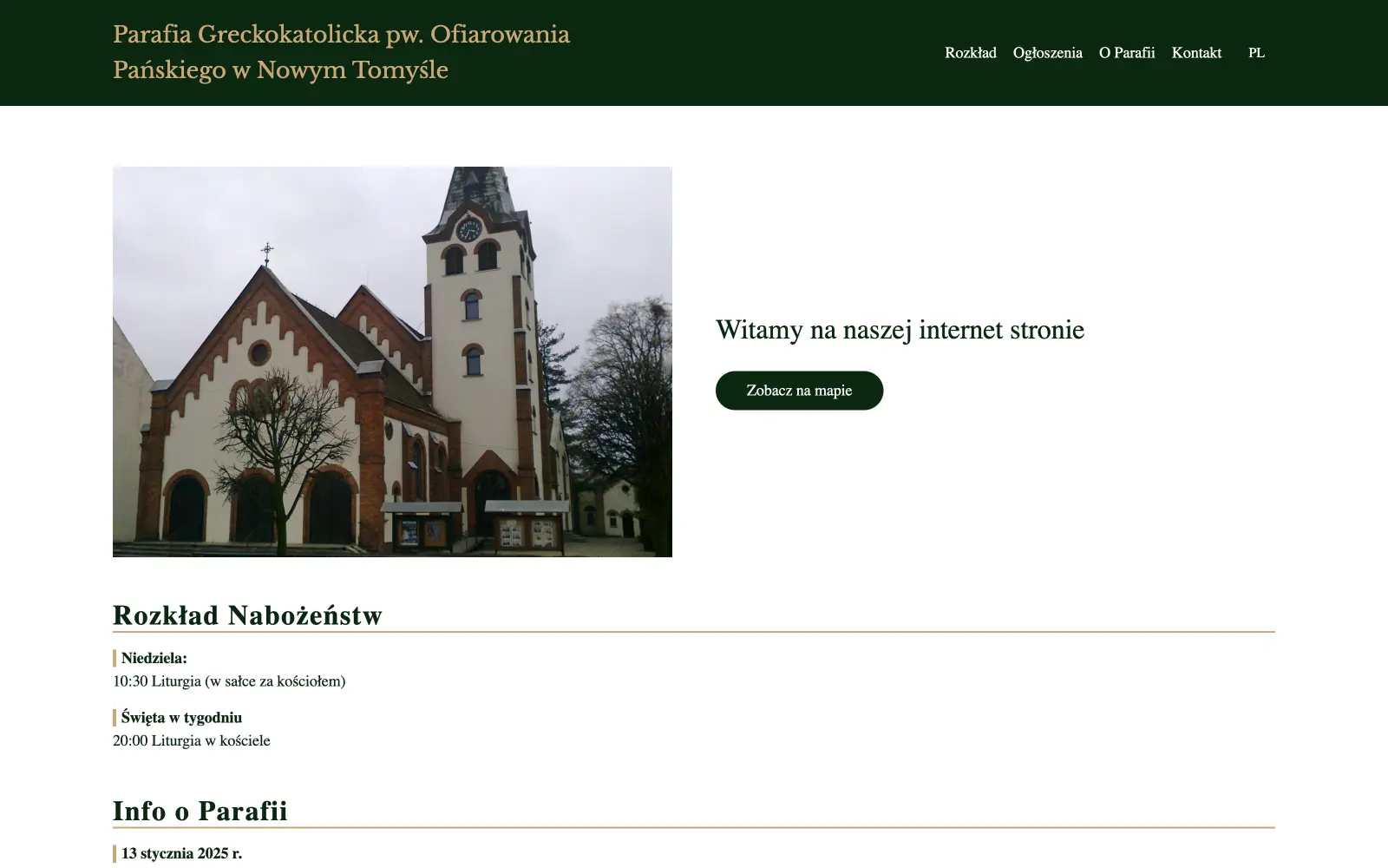 Wyszukiwarka parafii na desktopie