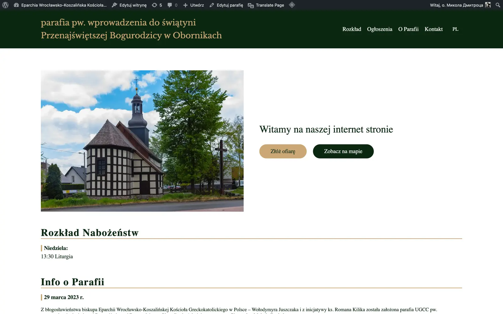Widok informacji parafialnych