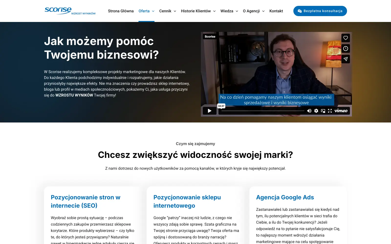Strona usługi Scorise