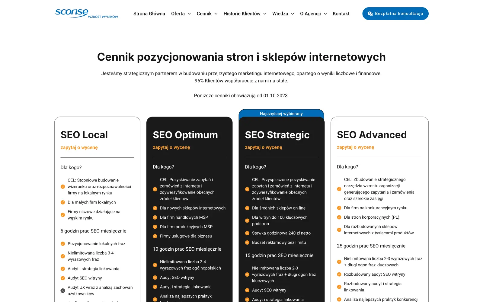 Landing page Scorise