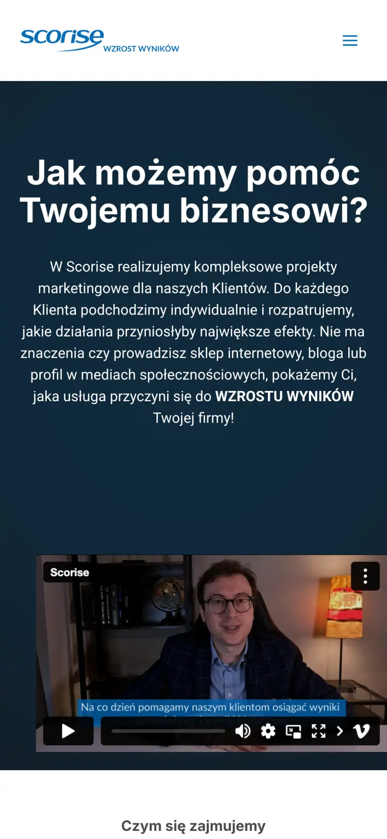 Strona Scorise na telefonie