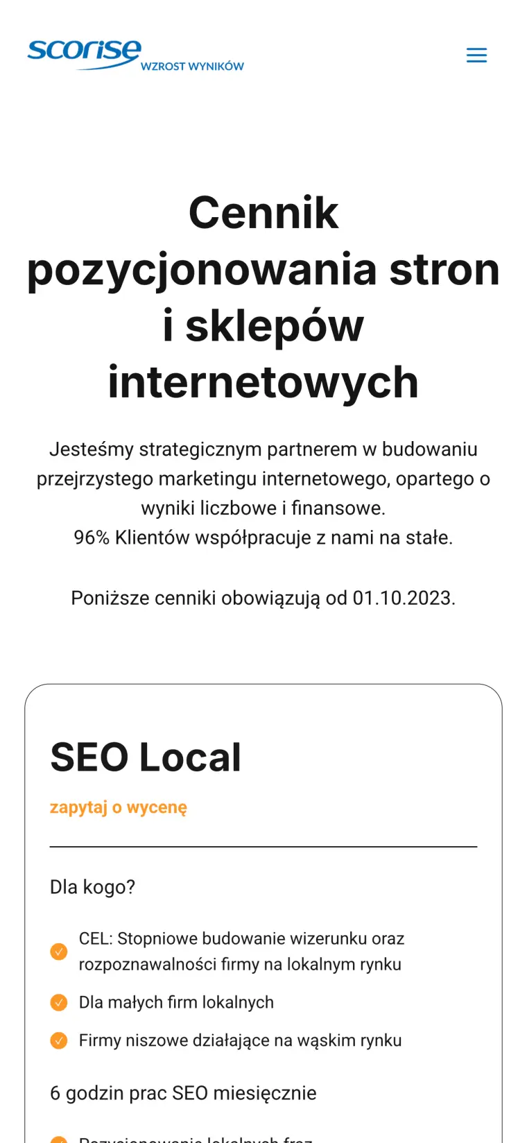 Landing page Scorise na telefonie