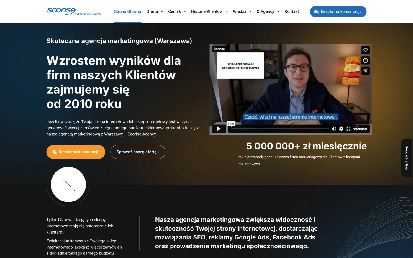 Strona agencji marketingowej Scorise